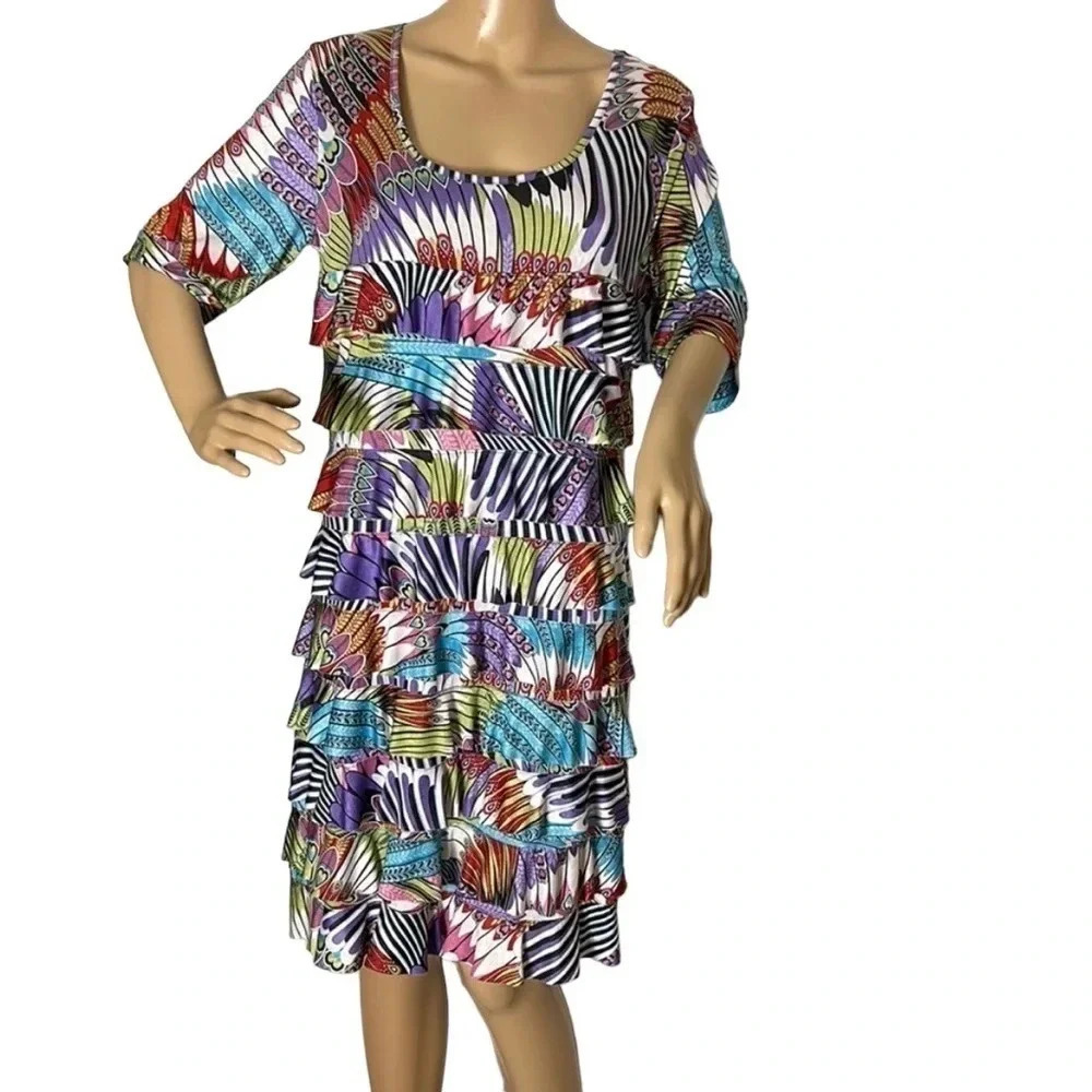 PATCHINGTON  dress,women Large,multicolore,tiered,ruffles,event,boho,colorful